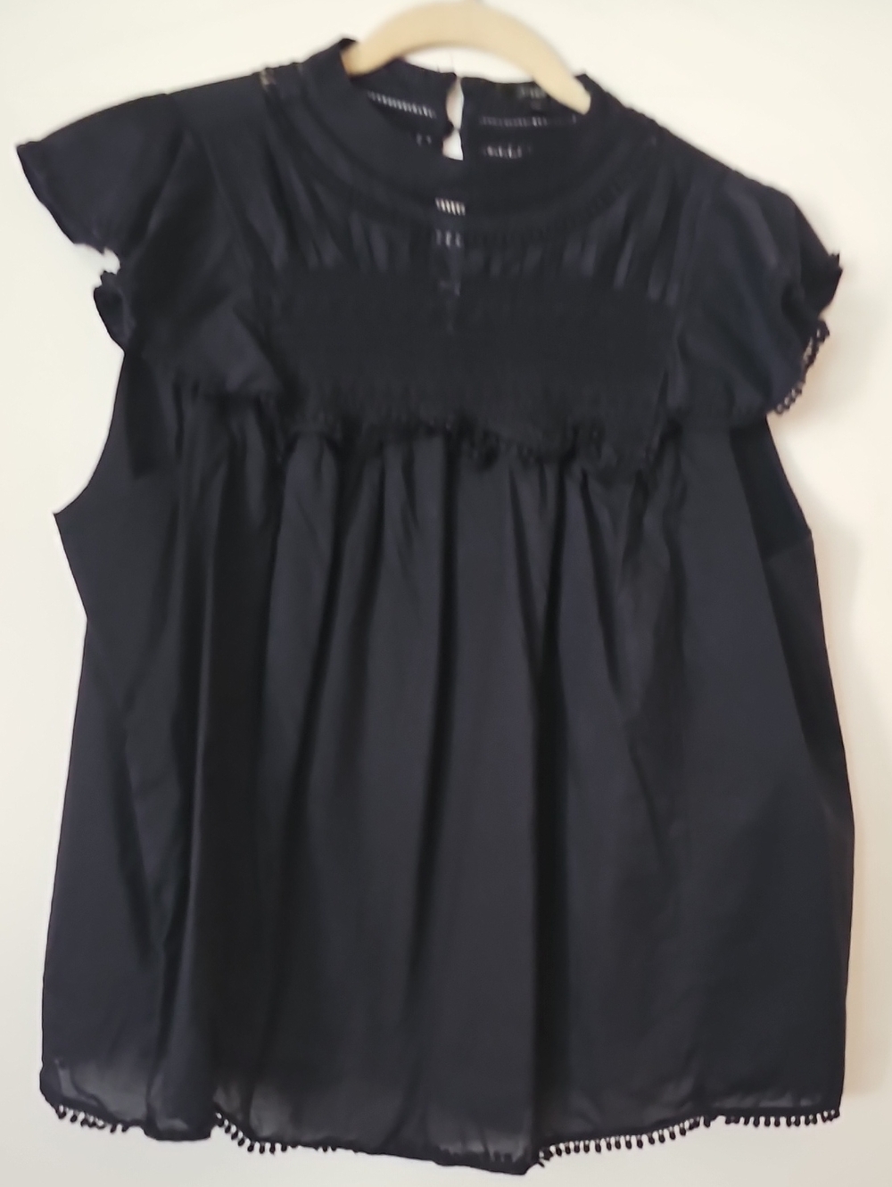J. Crew Black Smocked Yoke Blouse